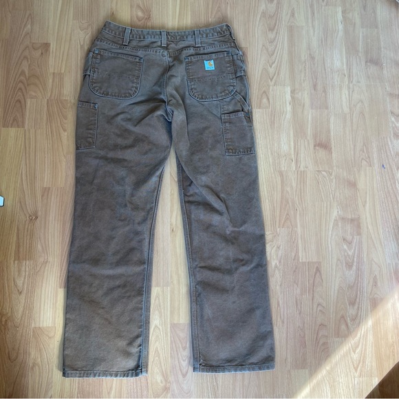 Carhartt Women’s Double Knee Naturally Distressed Brown Pants Size 14x34 - Picture 2 of 8
